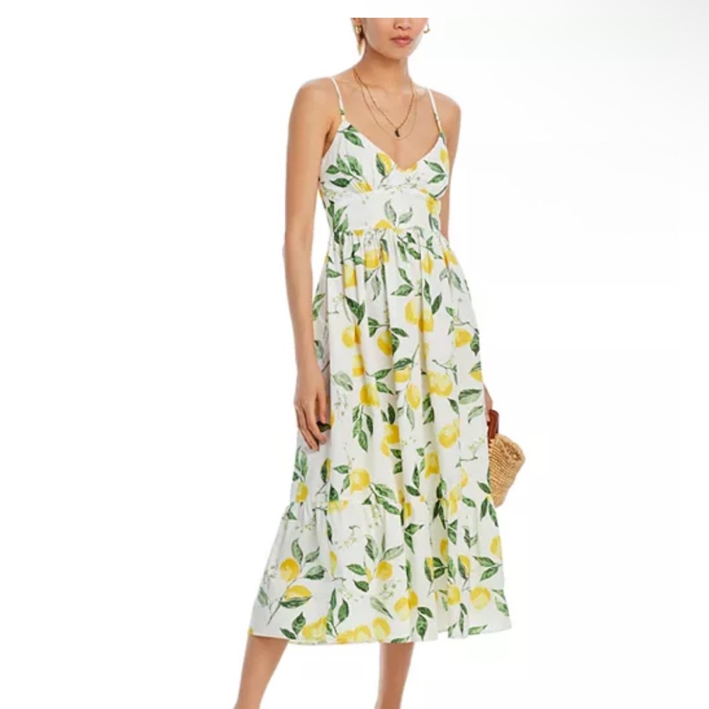 Aqua Lemon Print Midi Dress Small
